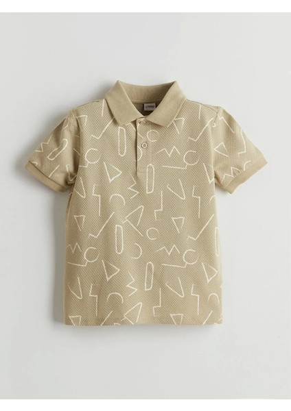 Lcw Kids Ekru Polo Yaka Desenli Penye Erkek Çocuk Tişört