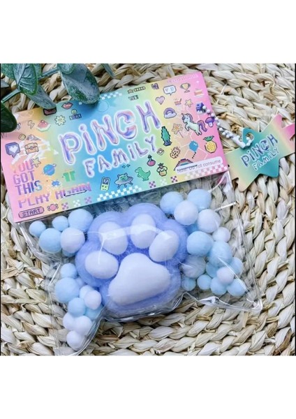Kedi Patisi-Taba Sukuşi - Squishy Pati- Tüylü Pati - Oyuncak (Mavi)