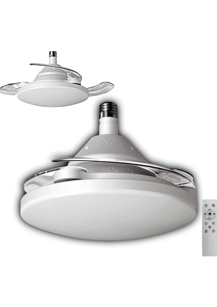 Dolunay Fan Gizli Açılır Hayalet Pervaneli 72W Ledli E-27 Duy A Takılabilen 3 Kanatlı Kumandalı Tavan Vantilatörü