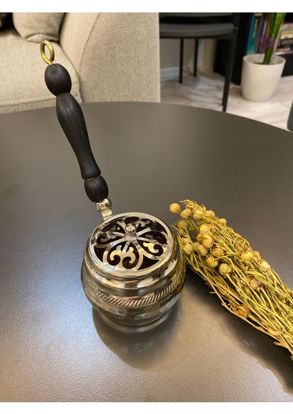 Gümüş Renkli Topak Bakır Tütsülük Üzerlik Otu Hediyeli