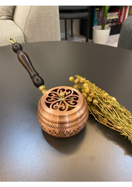 Işlemeli Topak Bakır Tütsülük Üzerlik Otu Hediyeli