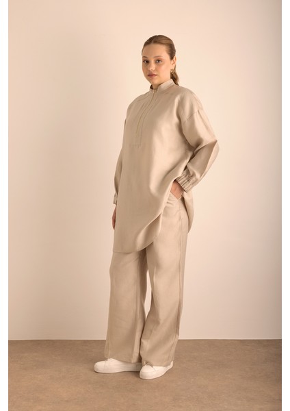 Beli Lastikli Keten Tencel Pantolon