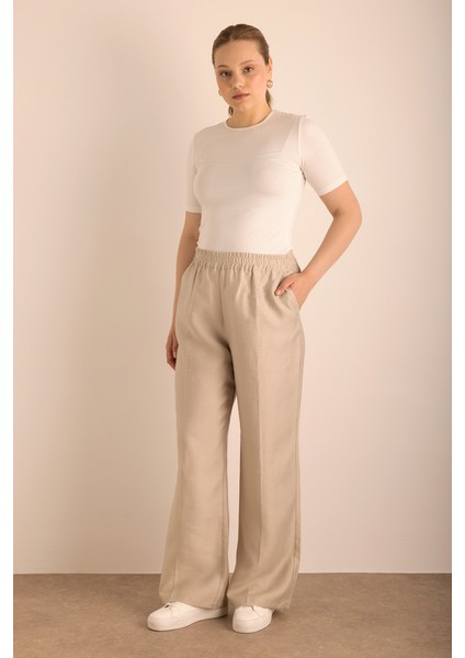 Beli Lastikli Keten Tencel Pantolon