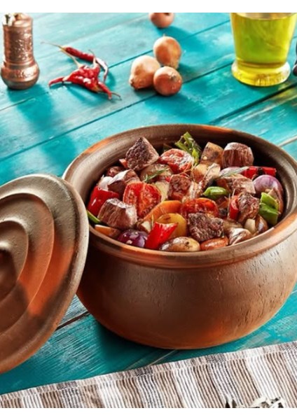 3500ML Orta Boy Kapaklı Güveç Tenceresi Kahverengi