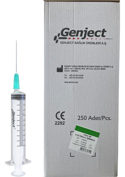 - 10 ml 3parça 21G 0.80X38MM Enjektör - 250 Adet