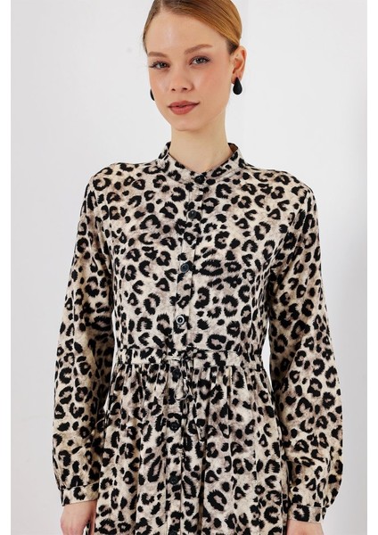 2144 Hakim Yaka Tesettür Elbise - K. Bej modelleri