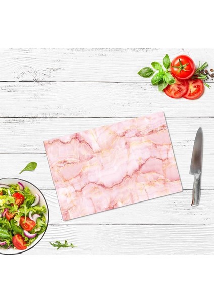 20X30 cm Cam Kesme Tahtası Pembe Mermer Görünümlü fiyatları
