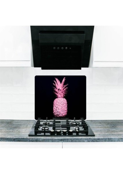 50X56 cm Cam Ocak Koruyucu Siyah ananas Cam