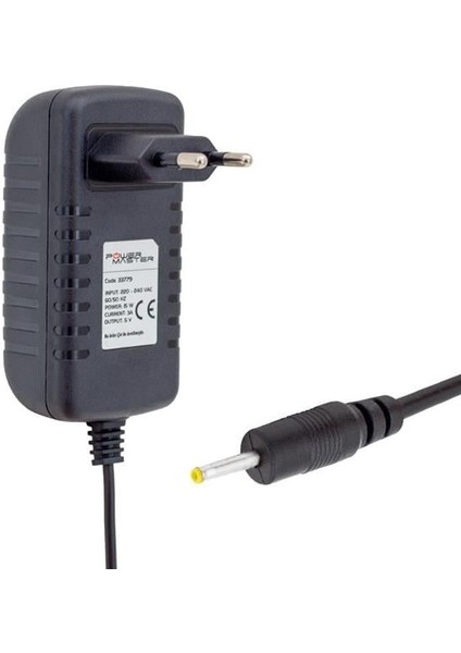 Powermaster PM-33779 5 Volt - 3 Amper 2.5*0.7 mm Uçlu Plastik Kasa Priz Tipi Adaptör