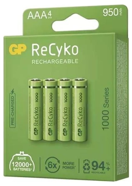 Gp Recyko 950 Mah Aaa 4'lü Şarjlı Ince Kalem Pil GP100AAAHCE-2EB4 (GPRHC103E001)