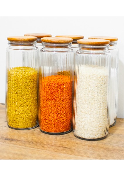 12'li Çizgili Cam Kavanoz Saklama Seti Vakum Kapaklı Büyük Boy Erzak Bakliyat Saklama Seti 1500 ml modelleri