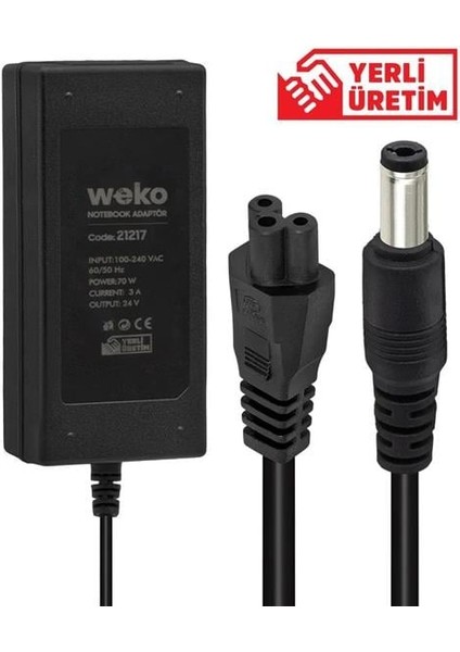 Weko 24 Volt 3 Amper 70 Watt Notebook Yerli Üretim Adaptör (5.5*2.5 Uçlu)