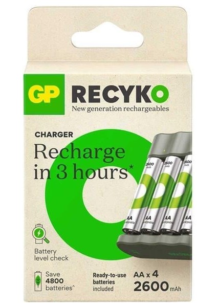 Gp Recyko B441 4*2600 Mah R6 Aa Pilli Şarj Cihazı (B441/270HCER21-2GTLB4)