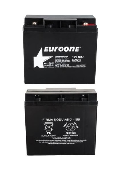 EO1218 12 Volt 18 Amper Bakımsız Kuru Agm Akü
