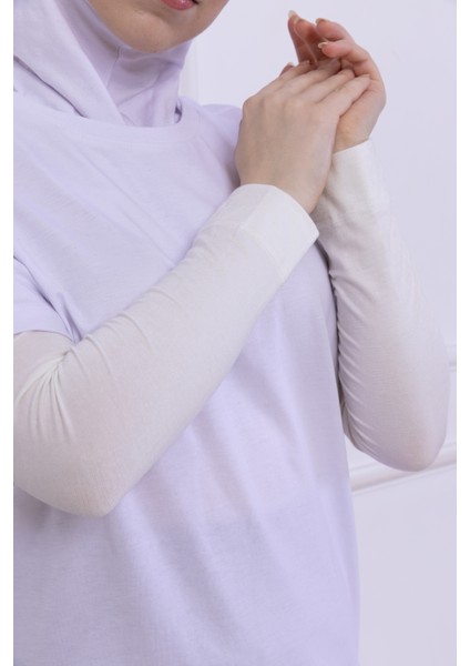 Likralı Penye Kolluk Ekru - Pratik Kadın Tesettür Düz Namaz Kolluğu 1 Çift 40CM Viskon Hijab fırsatları