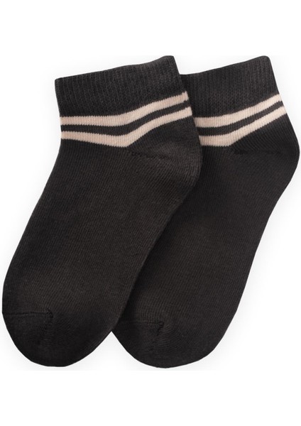 Ham Çizgili Çocuk Patik Çorabı 5-12 Yaş Füme