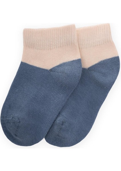 Iki Renkli Bebe Patik Çorabı 0-4 Yaş Indigo Mavi