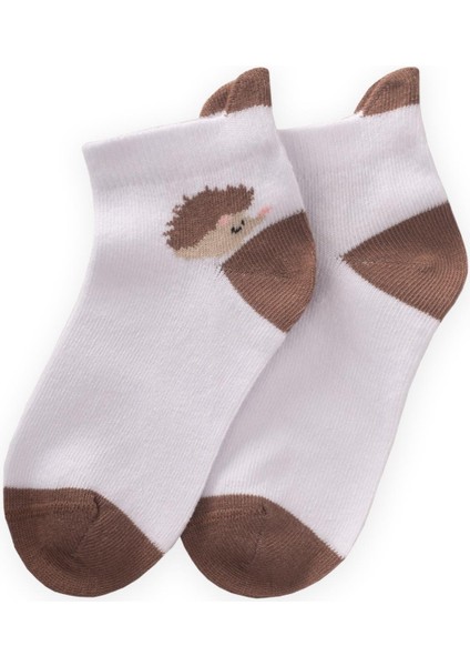 Kirpi Desen Çocuk Patik Çorabı 5-12 Yaş Beyaz