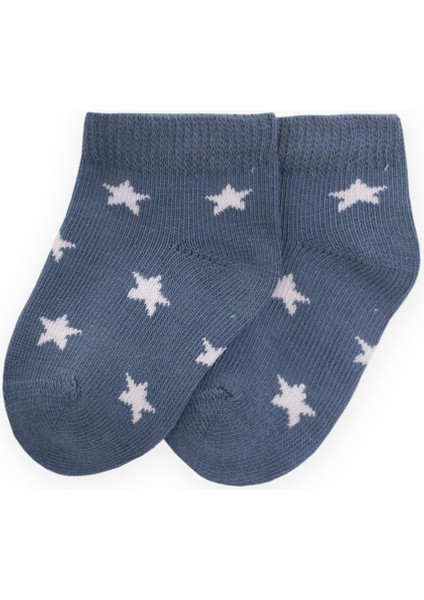 Yıldız Desenli Bebe Patik Çorabı 0-4 Yaş Indigo Mavi