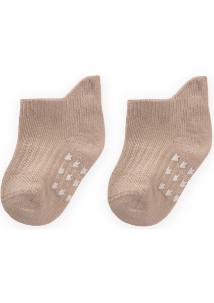 Abs Baskılı Bebe Patik Çorabı 0-4 Yaş Bej