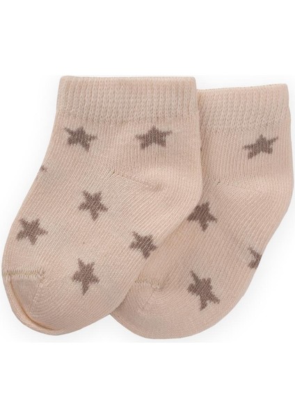 Yıldız Desenli Bebe Patik Çorabı 0-4 Yaş Kum