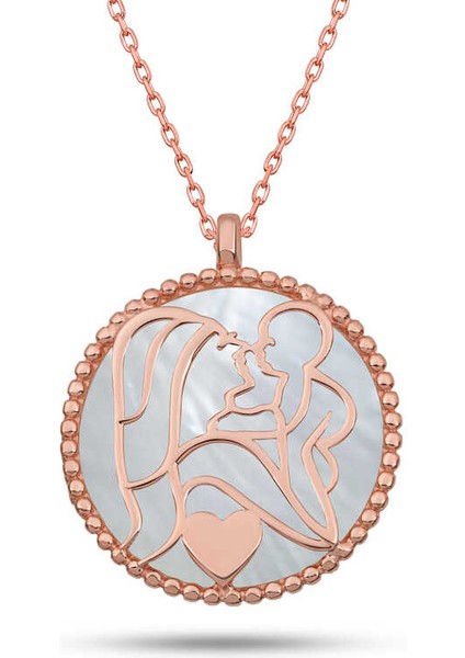 Gümüş Rose Sedef Taşlı Anne Çocuk Sevgisi Kolye