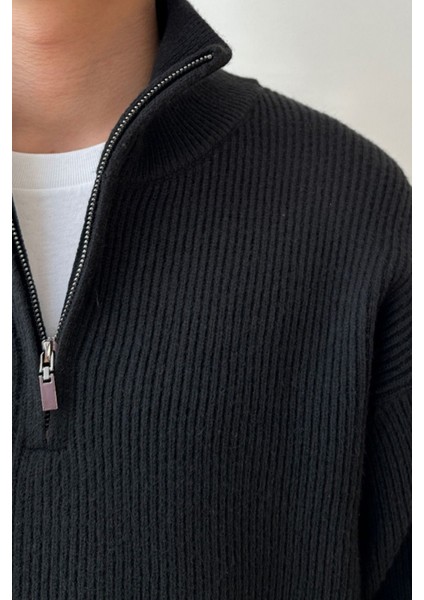 Siyah Erkek Oversize Fermuarlı Balıkçı Triko Kazak fiyatları