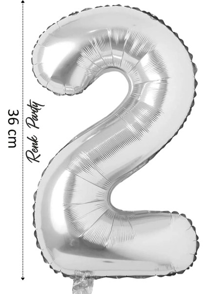 Folyo Balon 2 Rakamı Helyum Balon 36 cm Gümüş Renk - 2 Yaş Balonu - 2 Rakam Balon - 16 Inch