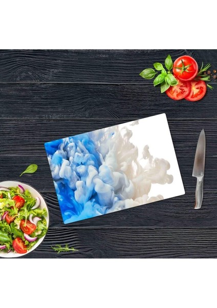 30X40 cm Cam Kesme Tahtası Mavi Duman