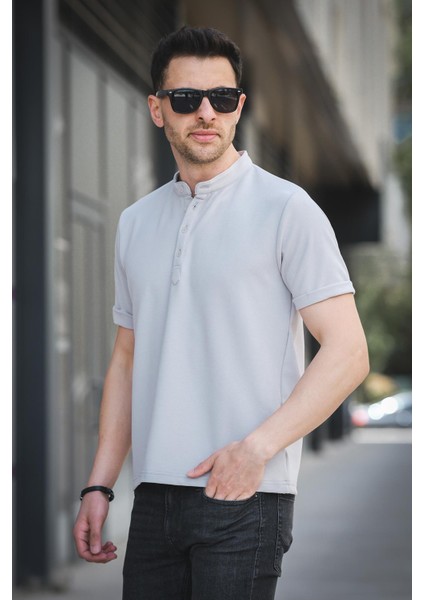 Cole Slim Fit Esnek Likralı Yarım Düğmeli Kısa Kol Hakim Yaka Erkek Gömlek