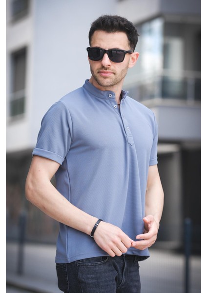 Cole Slim Fit Esnek Likralı Yarım Düğmeli Kısa Kol Hakim Yaka Erkek Gömlek