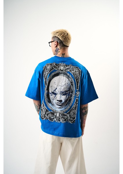 Erkek Indefinite Baskılı Oversize T-Shirt Mavi fırsatları