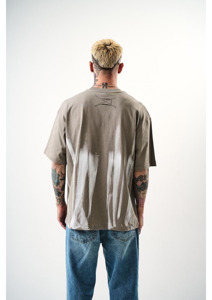 Erkek Immortal Baskılı Oversize T-Shirt Gri modelleri