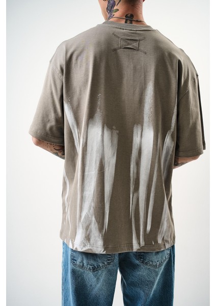 Erkek Immortal Baskılı Oversize T-Shirt Gri indirimleri