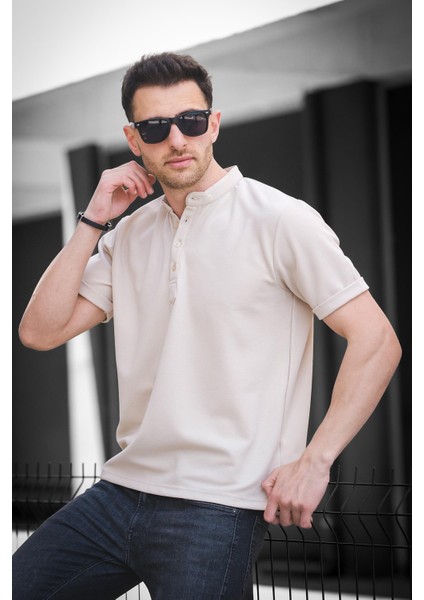 Cole Slim Fit Esnek Likralı Yarım Düğmeli Kısa Kol Hakim Yaka Erkek Gömlek modelleri