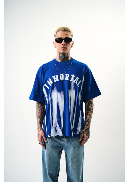 Erkek Immortal Baskılı Oversize T-Shirt Saks