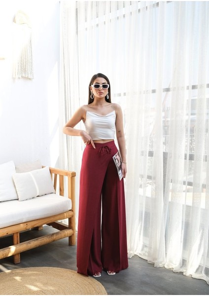 Munn Collection Keten Önü Çapraz Parçali Lasti̇kli̇ ve Bağcikli Geni̇ş Paça Pantolon