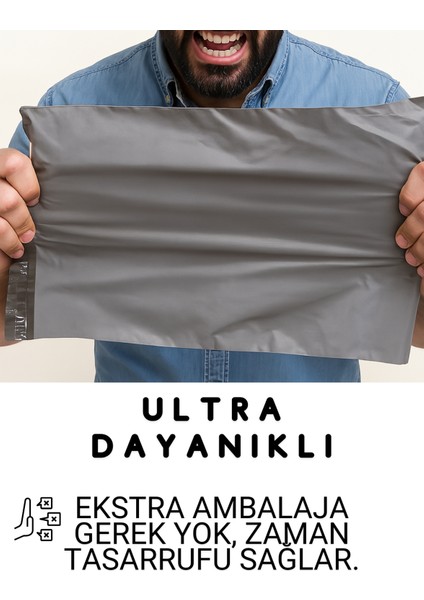 100 Adet Küçük Boy 24X30X5 cm Cepsiz Plastik Kargo Poşeti Dayanıklı Su Geçirmez Gri Renk