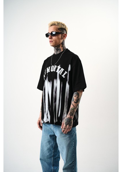 Erkek Immortal Baskılı Oversize T-Shirt Siyah fiyatları