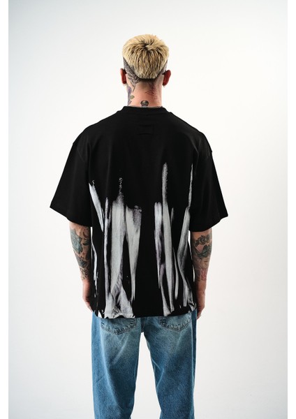 Erkek Immortal Baskılı Oversize T-Shirt Siyah modelleri