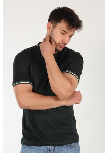 4546 Kagi Kol Yaka Şeritli O Yaka T-Shirt