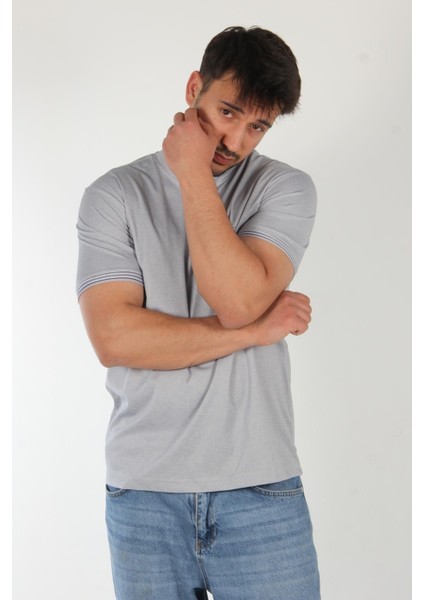 4546 Kagi Kol Yaka Şeritli O Yaka T-Shirt