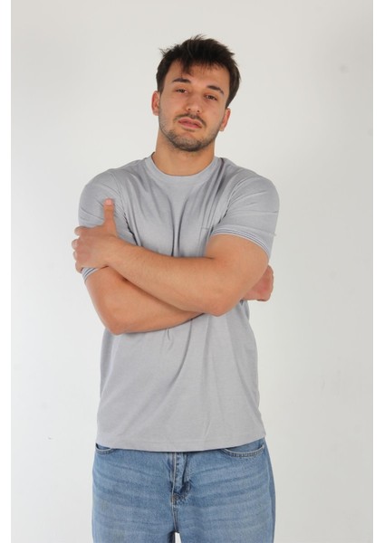 4546 Kagi Kol Yaka Şeritli O Yaka T-Shirt