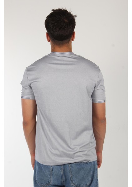 4546 Kagi Kol Yaka Şeritli O Yaka T-Shirt