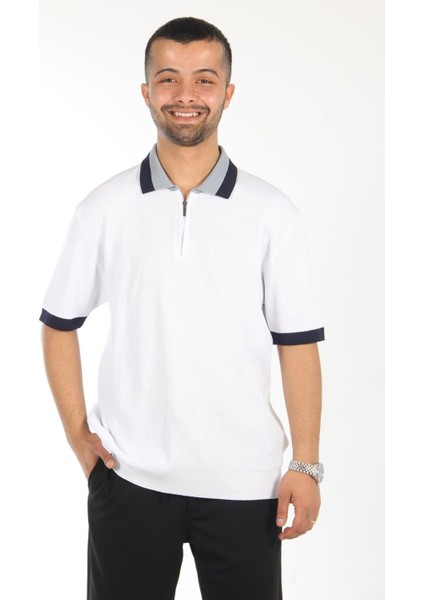 66569 Yakası Fermuarlı Kol Yaka Farklı Renk T-Shirt
