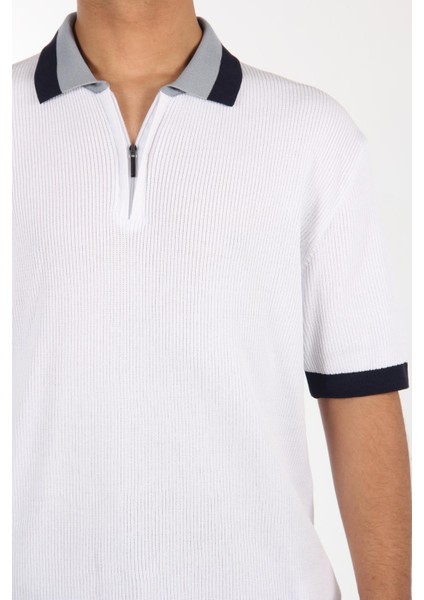 66569 Yakası Fermuarlı Kol Yaka Farklı Renk T-Shirt