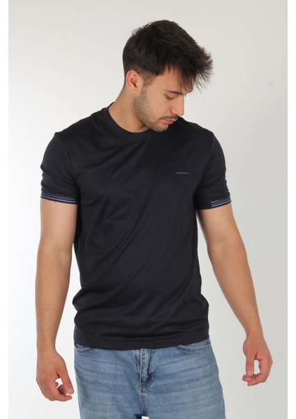 4546 Kagi Kol Yaka Şeritli O Yaka T-Shirt