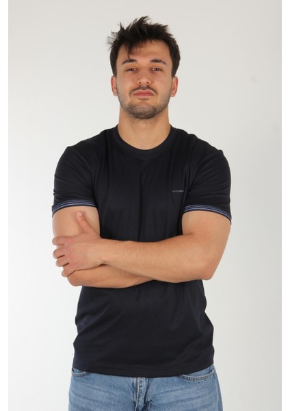 4546 Kagi Kol Yaka Şeritli O Yaka T-Shirt
