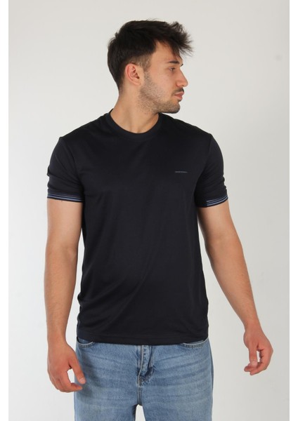 4546 Kagi Kol Yaka Şeritli O Yaka T-Shirt