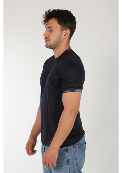 4546 Kagi Kol Yaka Şeritli O Yaka T-Shirt